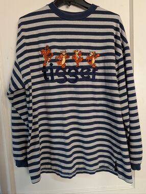 Disney Striped Tigger Embroidered Long Sleeve Shirt - Navy & White